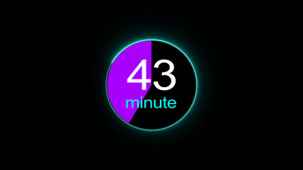 43 minute countdown clock icon illustration, a dynamic circle and 43 minute clock loading icon illustration. black background and creating a stunning 4k illustration.