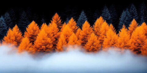 Autumnal Trees Enveloped In Misty Morning Fog