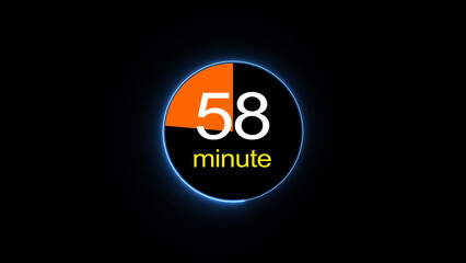 58 minute countdown clock icon illustration, a dynamic circle and 58 minute clock loading icon illustration. black background and creating a stunning 4k illustration.