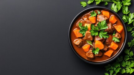 Delicious Beef Stew with Carrots and Parsley Garnish