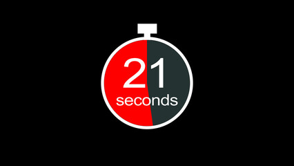 Abstract clock icon illustration. 21 second timer symbol illustration, on black background, and creating a stunning 4k illustration.