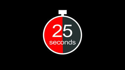 Abstract clock icon illustration. 25 second timer symbol illustration, on black background, and creating a stunning 4k illustration.
