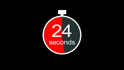 Abstract clock icon illustration. 24 second timer symbol illustration, on black background, and creating a stunning 4k illustration.