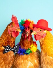 Fototapeta premium Funny chickens in party hats