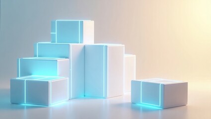 Obraz premium Abstract Cubes with Glowing Neon Lines on a Gradient Background