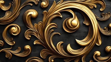 Ornate Gold Relief Design on Dark Background. Possible use Stock Photo