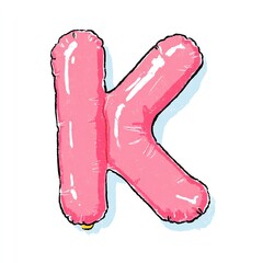 A whimsical pink balloon letter K floats against a white background, a playful design element.
