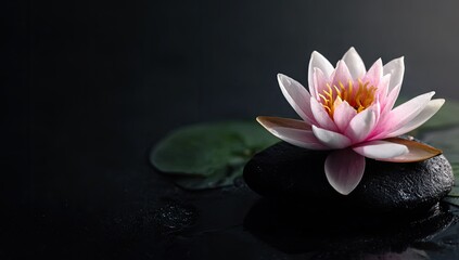 Pink lotus blossom on stone