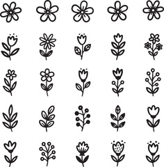 Floral Doodle: A collection of intricately drawn flower and leaf elements, perfect for adding a touch of nature-inspired charm to any creative project.