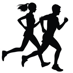 Obraz premium Silhouette of a couple running together expressing energy and fitness