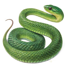 Realistic Green Snake with Detailed Scales Isolated on White Background