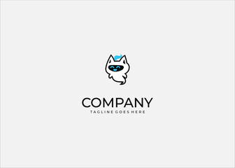 Obraz premium Cute ghost cat mascot logo design playful fun character cartoon spirit happy blue flame modern gaming streaming community identity.