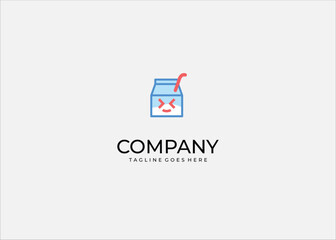 Cute milk carton mascot logo design playful funny kawaii drink character happy smile red straw blue outline modern cartoon.