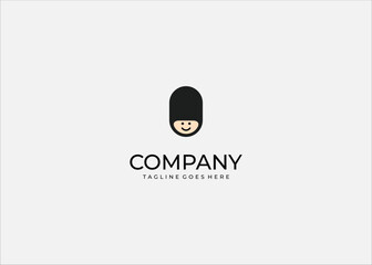 Minimalist cartoon character logo design simple cute smiling face black helmet hat friendly icon modern playful avatar clean branding.