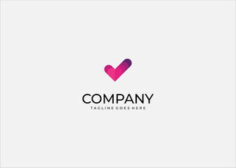 Heart checkmark logo design love approval health care trust validation symbol gradient icon modern wellness acceptance branding concept.