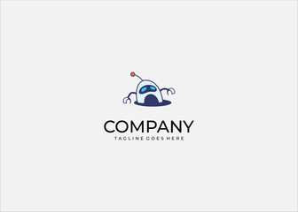 Cute robot logo design automation mascot futuristic ai assistant chatbot technology innovation character icon friendly modern branding illustration.