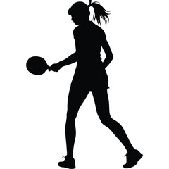 Silhouette of a female athlete playing tennis with racket and ball