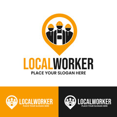 Location pin logo with a group of people, representing local workforce and community services. Ideal for job agencies, recruitment companies, or local businesses.