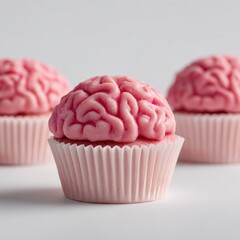 Creative cupcake with pink brain-shaped fondant decoration perfectly crafted for themed parties and imaginative desserts with detailed textured design and appealing presentation