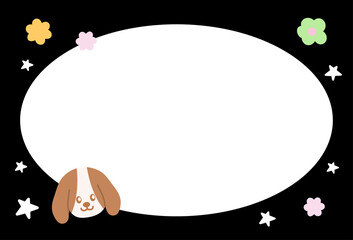 Cute black frame with puppy, stars, flower for polaroid frame, animal, social media, poster, post card, rectangle ad template, book cover, sticky note, banner, name tag, paper, pet, vet, dog lovers