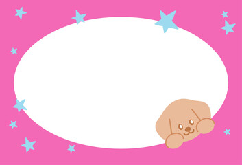 Cute pastel pink frame with puppy, stars for polaroid frame, animal, social media, poster, post card, rectangle ad template, book cover, sticky note, banner, name tag, paper, pet, vet, dog lovers