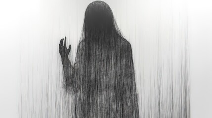 Shadowy Figure with Creepy Hands Emerging through Mist