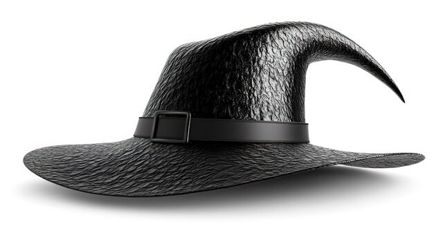 Black Witch Hat with Leather Band and Buckle for Halloween and Fantasy Costumes