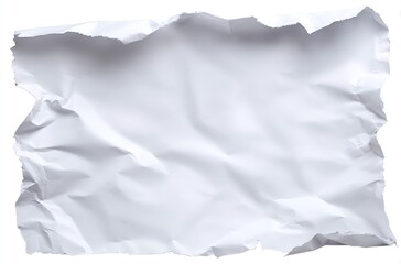 Obraz premium A crumpled piece of plain white paper with torn edges, isolated on a white background, displaying an abstract texture of folds and imperfections