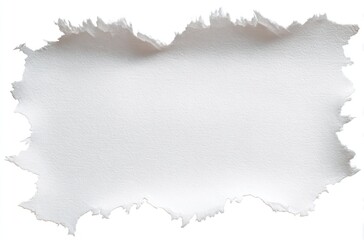 An irregularly shaped, off-white piece of paper with torn, jagged edges casts a subtle shadow on a white background. It offers a clean and textured surface