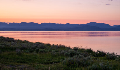 Silhouetted Mountains On The Distant Edge Of Yellowstone Lake