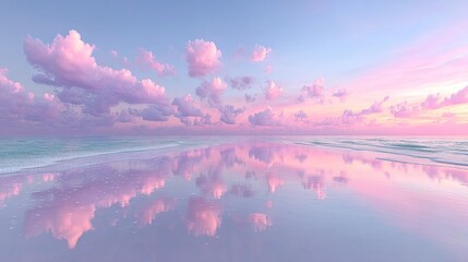 Pastel Sky Reflection on Ocean at Dusk with Clouds in Pink Purple and Blue Colors Blurred Seascape Minimalist Cinematic HD Background Serene