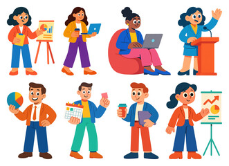 Fototapeta premium PNG Diverse business team illustration, element set on transparent background