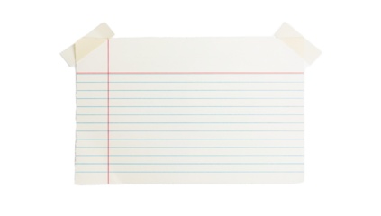 A blank, ruled index card is taped to a white background, ready for notes or a message