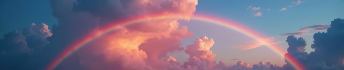 Fototapeta premium Full spectrum rainbow against dramatic clouds, nature, dark clouds, rainbow