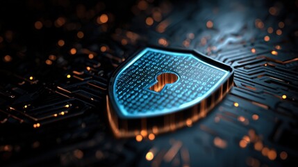 Digital shield with binary code background representing cybersecurity and data protection concepts