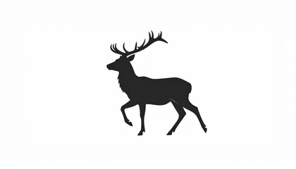 Majestic deer silhouette vector illustration, an elegant black and white graphic depicting a walking stag with prominent antlers, isolated on a clean background for various design projects