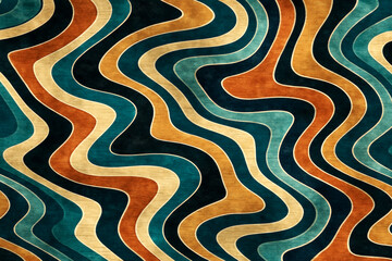 Retro Design Concept. Colorful Wavy Striped Pattern With Vintage Texture In Earth Tones Seamless Background