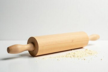 Wooden rolling pin, smooth surface, pristine white backdrop, wood, pastry