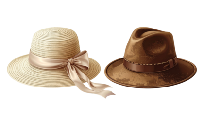 3D Elegant Hat Duo Collection, isolated on transparent background