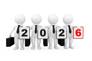 3d Businessmans with New 2026 Year Sign. 3d Rendering