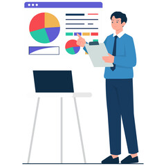 Man presenting a business chart on a screen