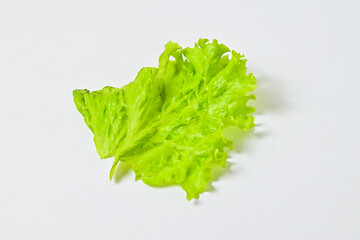 Close up view chopped lettuce leaf isolated on white background. green. fresh. wellness. healthy.