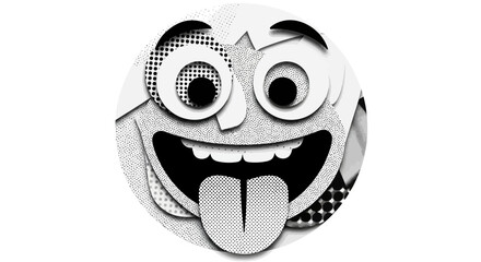 Stylized Cartoon Face with Tongue Out and Halftone Texture