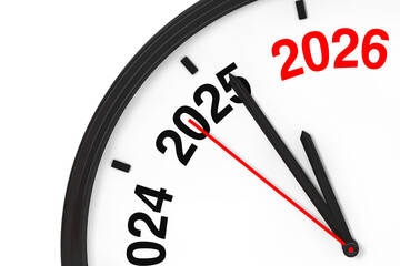 The Year 2026 is Approaching. 2026 Sign with a Clock. 3d Rendering