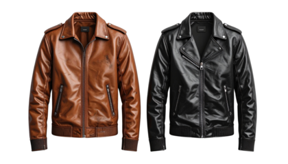 3D Leather Jacket Duo Collection, isolated on transparent background