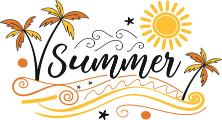 Vibrant summer vibes with palm trees, sunshine, and ocean waves evoke pure joy and vacation dreams