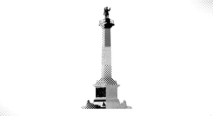 Halftone Illustration of a Tall Monument with Statue