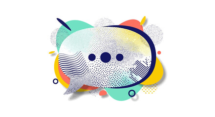 Abstract Speech Bubble with Colorful Geometric Patterns and Halftone Dots