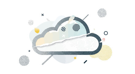 Abstract Cloud Shape with Geometric Elements and Torn Paper Texture