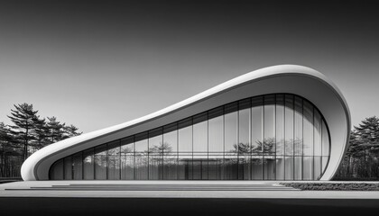 Fototapeta premium Modern, smooth, curved building facade